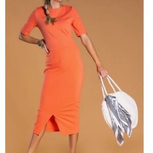 Sexy Modest Bridgette Rihanna NY Vibrant Orange Midi Dress - Size Large